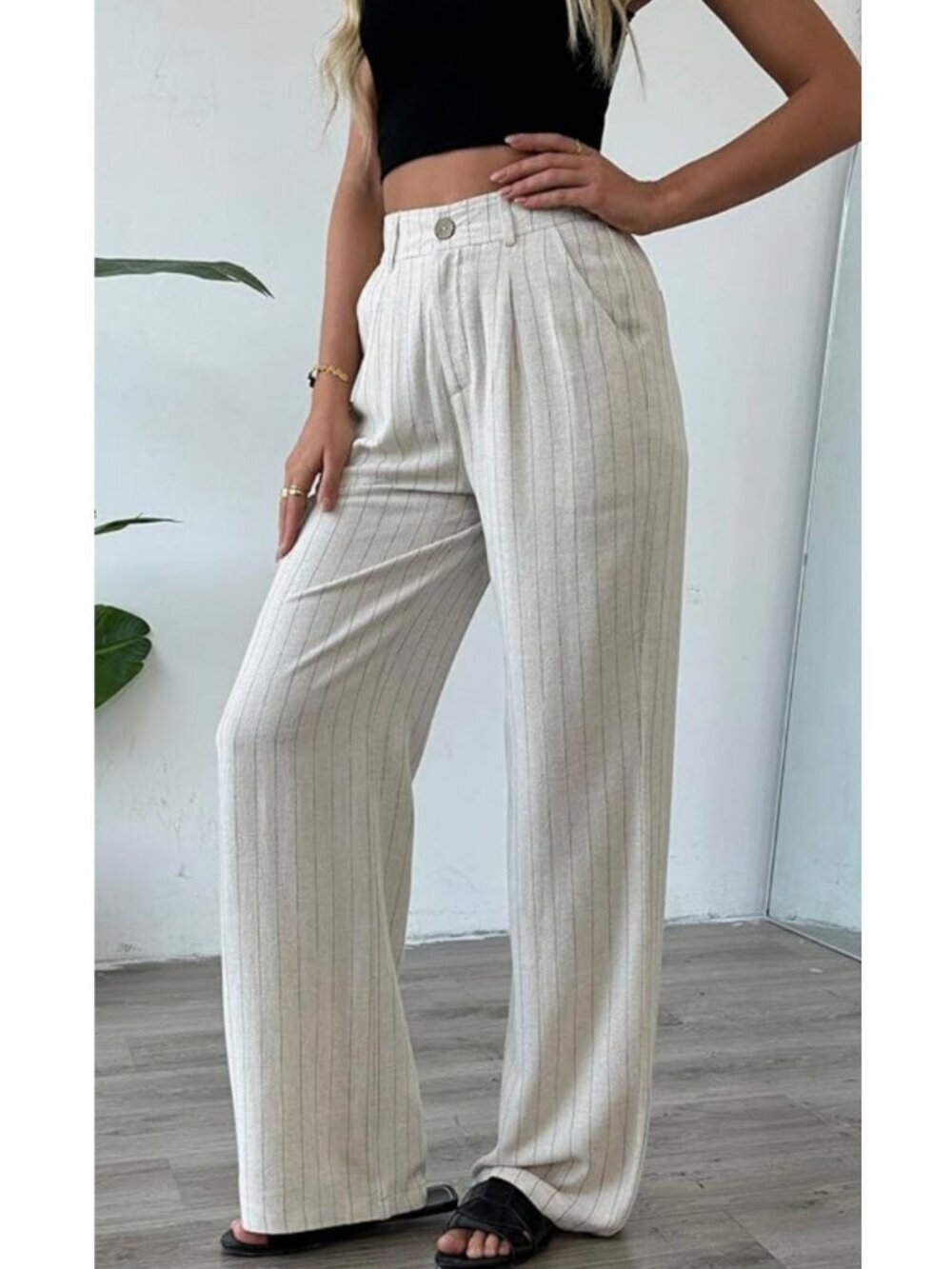 HEIPEIWA Striped Cotton/Linen Trouser M